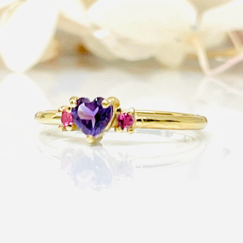 K18 アメジストハート型 ツイストリング ORIGINAL K18ｱﾒｼﾞｽﾄﾊｰﾄﾘﾝｸﾞ GHR86 | GOLD HOUSE Japan