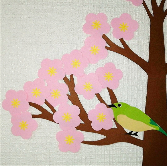 梅の木 ウグイス 壁飾り 季節の飾り #SHOPmako クラフトパンチ ピンク 6枚目の画像