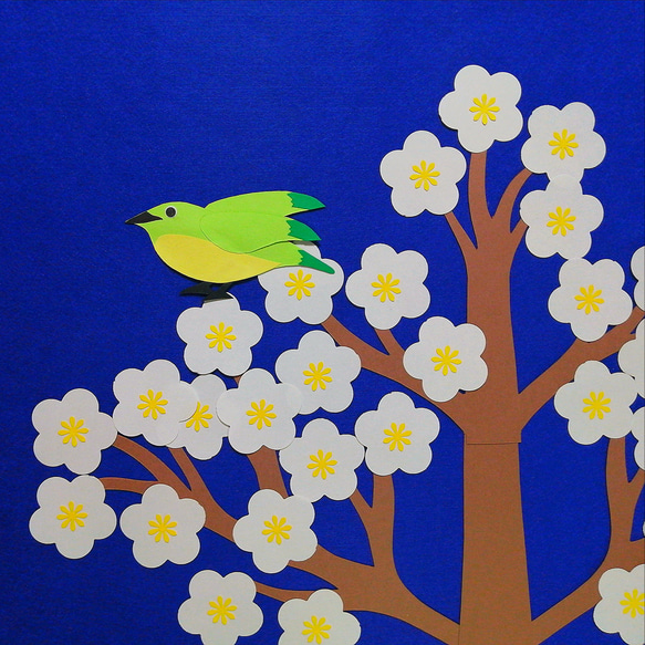 梅の木 ウグイス 壁飾り 季節の飾り #SHOPmako クラフトパンチ シロ 7枚目の画像