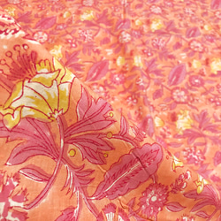 【50cm單位】橘紅黃花印度手工塊印花布料棉質 第5張的照片