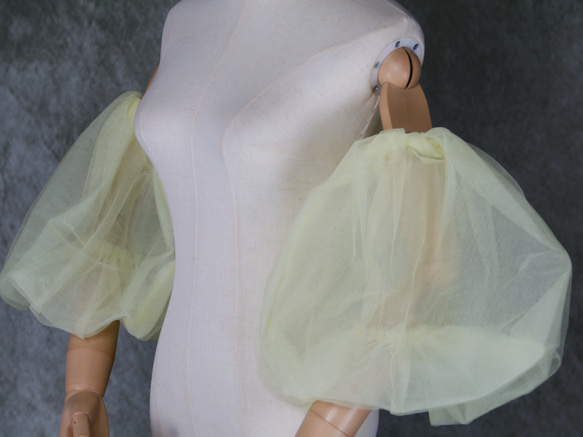 人気上昇！パフスリーブ  イエロー  ストレッチ  可愛い  花嫁  ソフトチュール  色直し 7枚目の画像