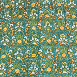 【50cm單位】綠藍黃白花印地安手工版畫布料棉質 第4張的照片