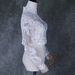 ボレロ ロングスリーブ ビーズ キラキラスパンコール ハンドメイド くるみボタン ウェディングドレス 3枚目の画像