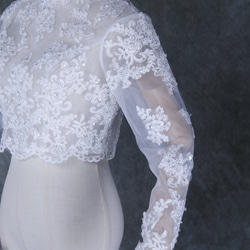 ボレロ ロングスリーブ ビーズ キラキラスパンコール ハンドメイド くるみボタン ウェディングドレス 9枚目の画像