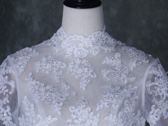 ボレロ ロングスリーブ ビーズ キラキラスパンコール ハンドメイド くるみボタン ウェディングドレス 2枚目の画像