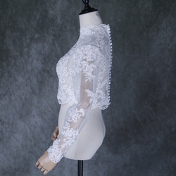 ボレロ ロングスリーブ ビーズ キラキラスパンコール ハンドメイド くるみボタン ウェディングドレス 6枚目の画像