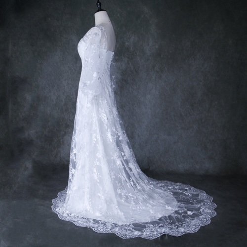 ウェディングドレス 上品透け袖 贅沢な小花総レース 披露宴/結婚式  