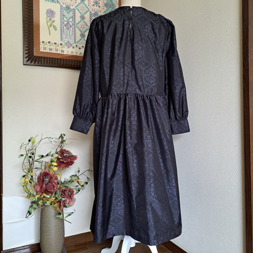 ☆ 着物リメイク/大島紬/一点もの/ギャザーワンピ―ス