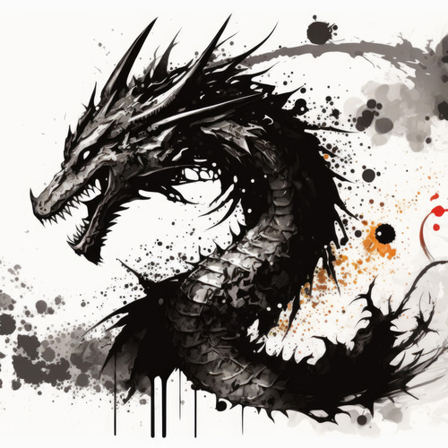 送料無料】A3・A4ポスター【毛筆風・黒い龍（横）】ドラゴン 竜神 干支