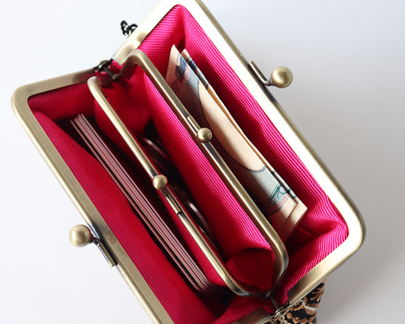 親子がま口財布・小物入れ　indian embroideryと牛革レザー　BLACK 6枚目の画像