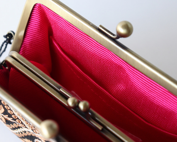 親子がま口財布・小物入れ　indian embroideryと牛革レザー　BLACK 5枚目の画像