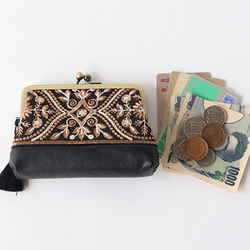 親子がま口財布・小物入れ　indian embroideryと牛革レザー　BLACK 7枚目の画像