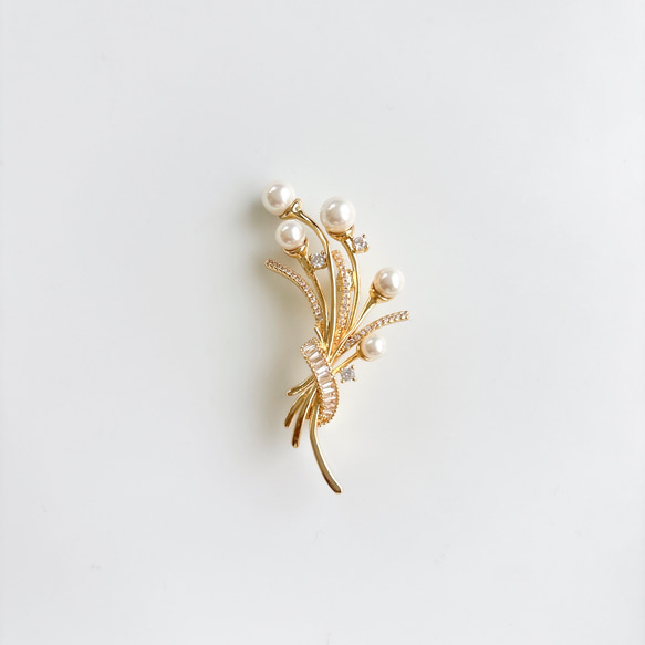 《再販》貝パール　フォーマル3点セット（ゴールド）/【ネックレス、ブローチ、イヤリングorピアス】（プレゼント、花） 2枚目の画像