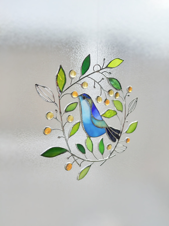 〈 ❉ 再販 ❉ 〉青い小鳥のステンドグラス 3枚目の画像