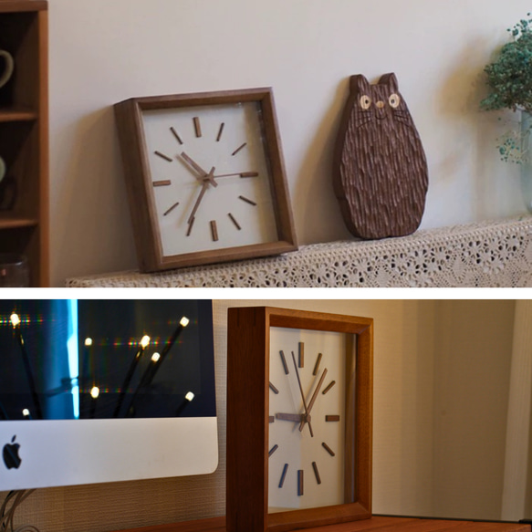 掛け時計・置き時計兼用 – 静かなクオーツ連続秒針と洗練されたデザイン 桜木細工 モダン 18枚目の画像