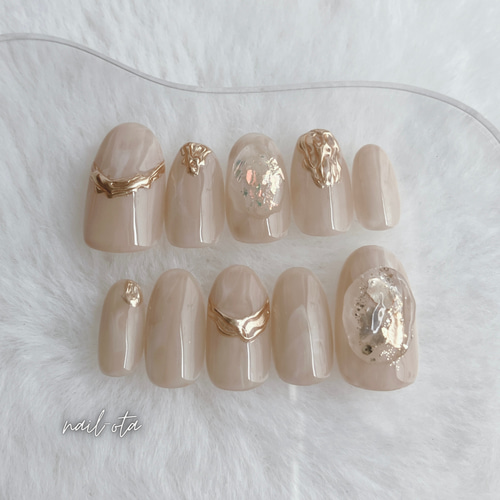 ネイルチップ ベージュ 淡色ネイル 淡い 韓国 ぷっくり キラキラ  