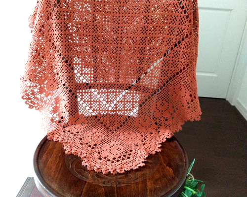 三角ショール✻ストール✻ソファカバー✻羽織り✻テラコッタオレンジ