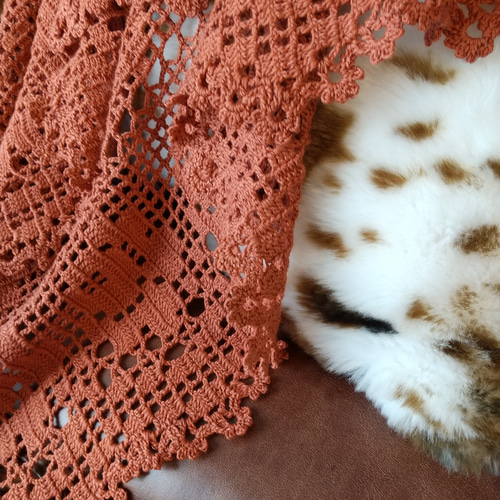 三角ショール✻ストール✻ソファカバー✻羽織り✻テラコッタオレンジ