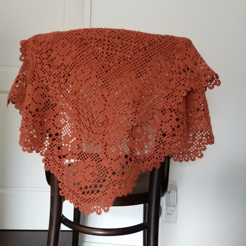 フリンジ付きオレンジベージュ、三角ストール フリンジ付きオレンジベージュ、三角ストール