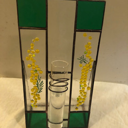 ミモザの一輪挿し2　ステンドグラス　ヒュージングガラス　春の新作　生活の彩り　癒しのグッズ　インテリア 3枚目の画像