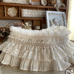 紅茶染め୨୧シフォンフリルレース 約1m 生地 Catalpa* 通販 17144206