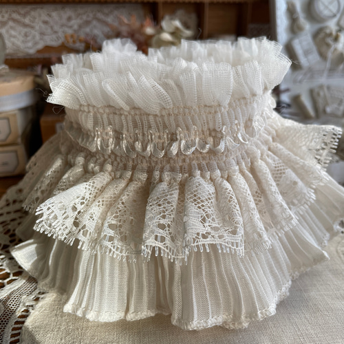 紅茶染め୨୧シフォンフリルレース 約1m 生地 Catalpa* 通販 17144206