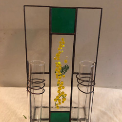 ミモザの一輪挿し3　ステンドグラス　ヒュージングガラス　 春の新作　生活の彩り　インテリア　癒しのグッズ 3枚目の画像