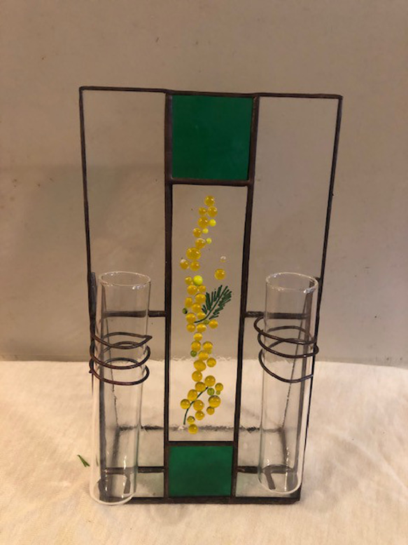 ミモザの一輪挿し3　ステンドグラス　ヒュージングガラス　 春の新作　生活の彩り　インテリア　癒しのグッズ 3枚目の画像