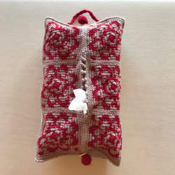 壁掛け　かぎ針編みのあみ込みティッシュケース　ティッシュカバー　かぎ針　毛糸　ウール 2枚目の画像