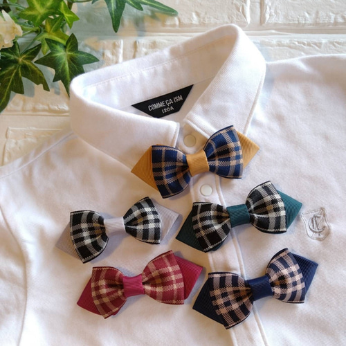 キッズ 蝶ネクタイ ☆ チェック柄 リボン ヘアクリップにも！ 子供服