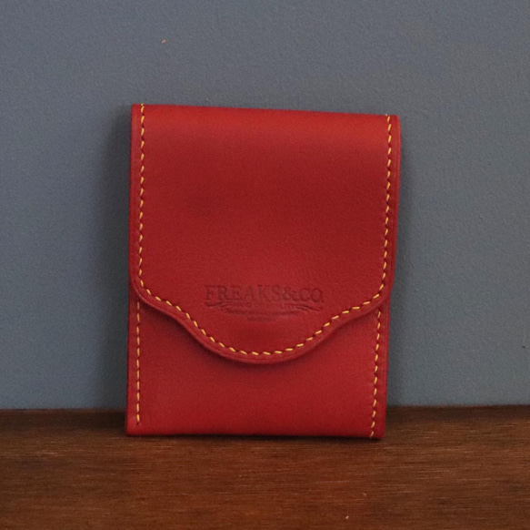 【イベント展示品】総手縫い 薄型コンパクト財布／⑥バケッタ800レッド 1枚目の画像