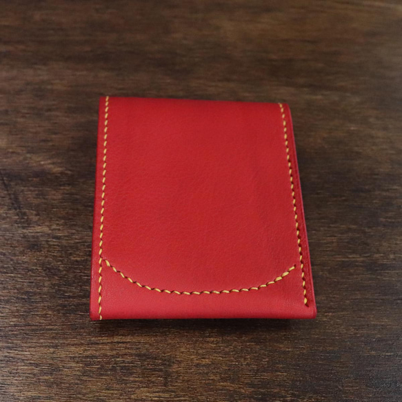 【イベント展示品】総手縫い 薄型コンパクト財布／⑥バケッタ800レッド 4枚目の画像