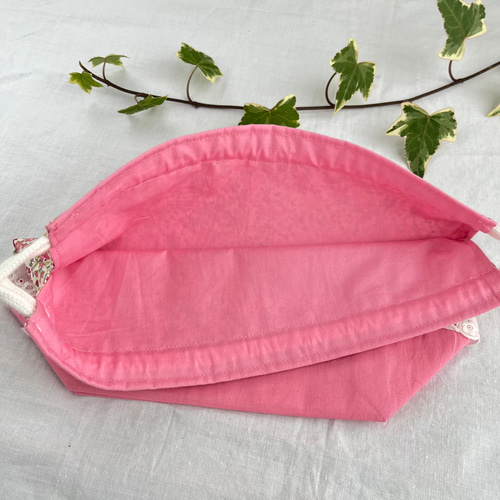 お弁当袋3点セット(ローズピンクレース付き花柄)コップ袋、お弁当袋