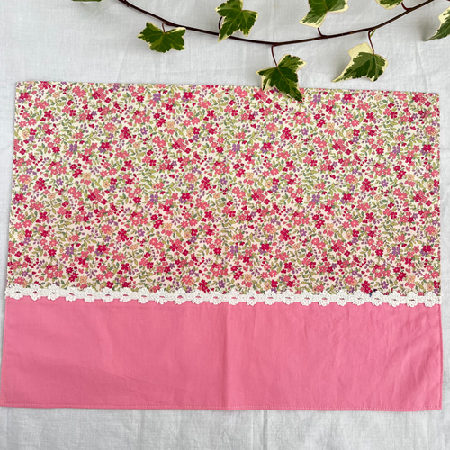 お弁当袋3点セット(ローズピンクレース付き花柄)コップ袋、お弁当袋