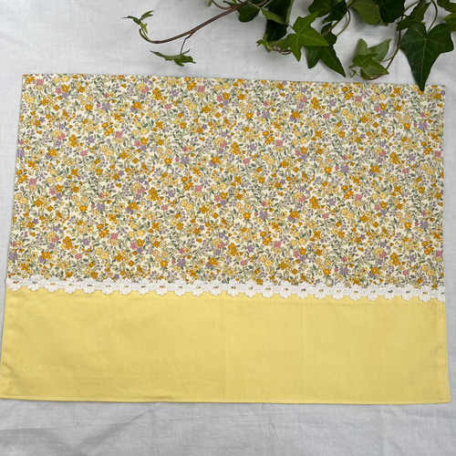 昭和レトロ ☆お花柄 ランチョンマット お弁当袋 コップ袋 ハンドメイド お弁当袋3点セット(黄色レース付き花柄)コップ袋、お弁当袋