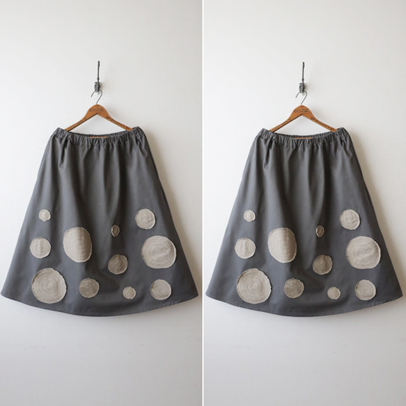 ⁑再入荷　冬sale　ラスト１　コットンチノ生地　ギャザー　スカート　ぐるぐる刺繍　花模様パッチワーク　グレーK15 14枚目の画像