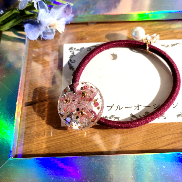 桜とビジューラウンドレジンヘアゴム