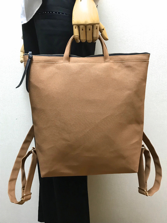 ニューカラー★帆布２WAYリュックサック★dark beige 2枚目の画像