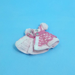 《レース編み春色ドレス》オビツ11・セリアドール(7センチ)用ドール服　【送料無料】 18枚目の画像