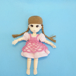 《レース編み春色ドレス》オビツ11・セリアドール(7センチ)用ドール服　【送料無料】 6枚目の画像