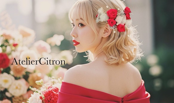 髪飾り 赤薔薇 結婚式 成人式 美女と野獣 ダイヤ 宝石 ヘア