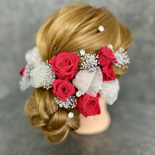髪飾り 赤薔薇 結婚式 成人式 美女と野獣 ダイヤ 宝石 ヘア 