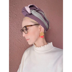 RATA ❤️捲起式頭巾❤️淡紫色x灰色❤️柔軟的彩色棉麻❤️可自由包裹 第3張的照片