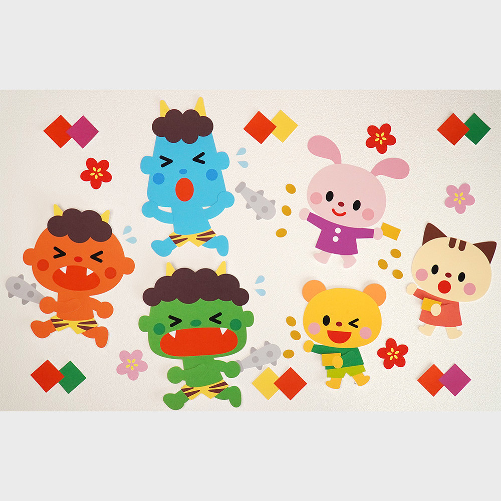 h22H04【模写】大津絵 鬼の豆まき 福は外 鬼 豆まき 掛軸 紙本