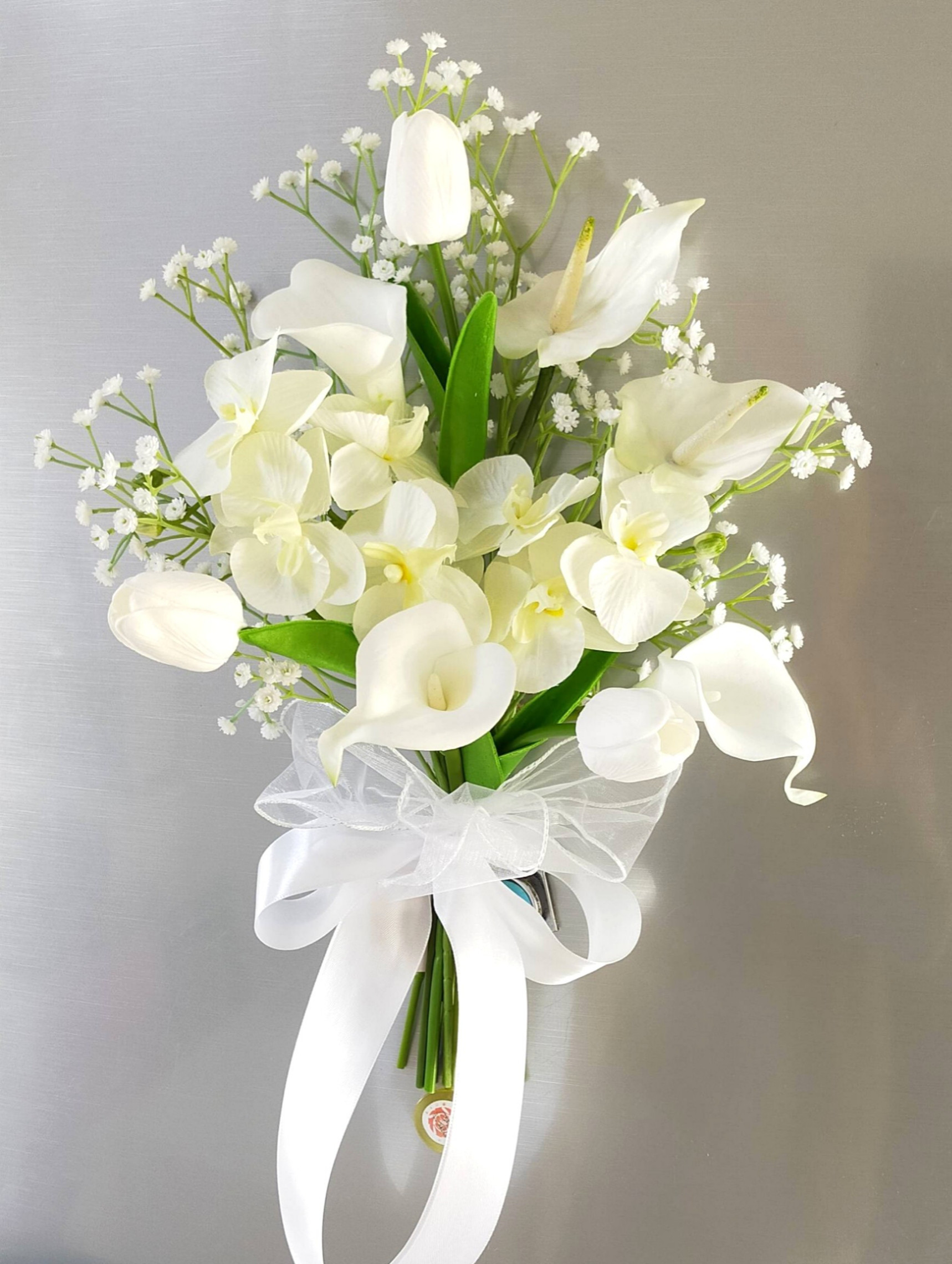 ブーケ造花 ♥ ブーケ&ブートニア2点 ♥ ウェディングブーケ/ 胡蝶蘭ブーケ/結婚式ブーケ /花束ブーケ造花