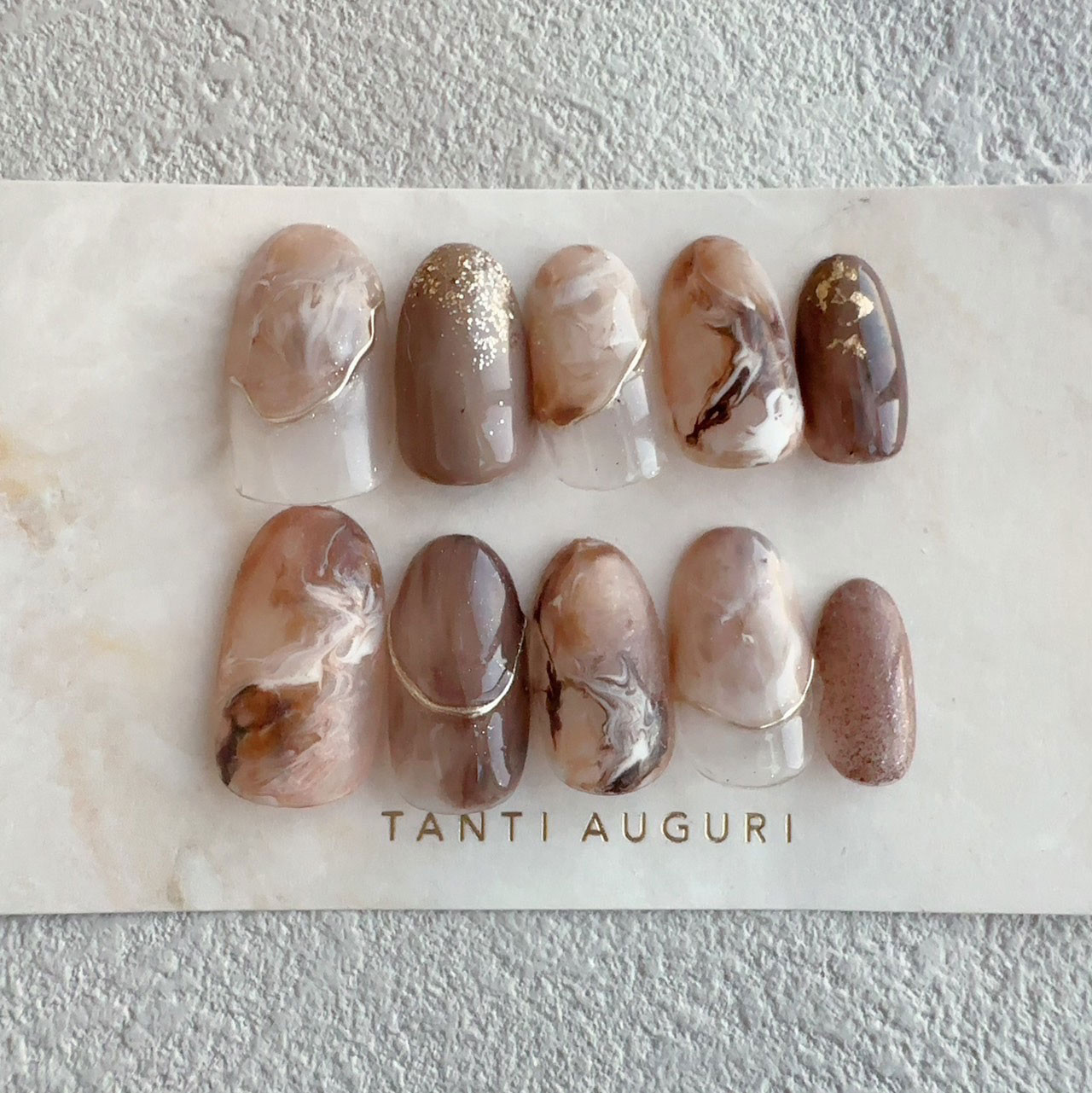 オーダーネイルチップNo.55 カフェラテ風 マーブル ぷっくり ニュアンス オーダーネイルチップNo.55 カフェラテ風 マーブル ぷっくり