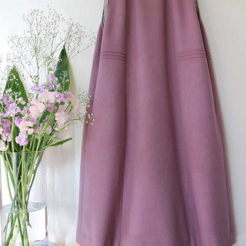 一枚限定☆ カシミヤ100% 配色裏地付き ノースリーブワンピース☆9  