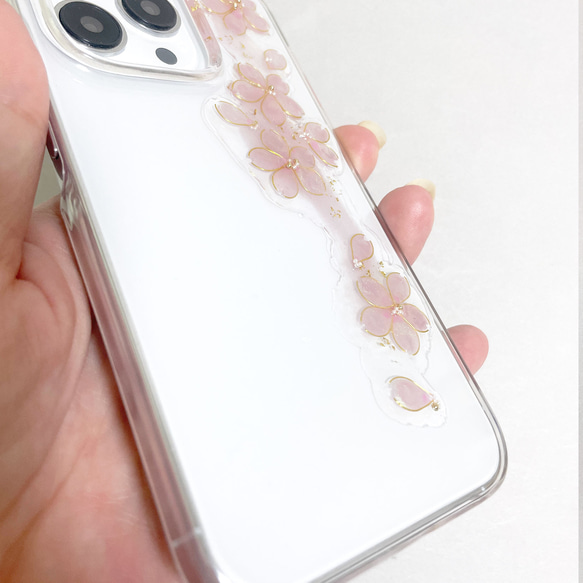 iPhone15pro iPhone14pro 桜咲く スマホケース クリアケース お花 ピンク サクラ 全機種対応 3枚目の画像