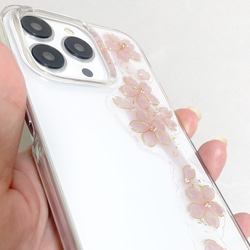 iPhone15pro iPhone14pro 桜咲く スマホケース クリアケース お花 ピンク サクラ 全機種対応 1枚目の画像