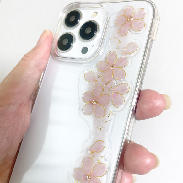 iPhone15pro iPhone14pro 桜咲く スマホケース クリアケース お花 ピンク サクラ 全機種対応 7枚目の画像
